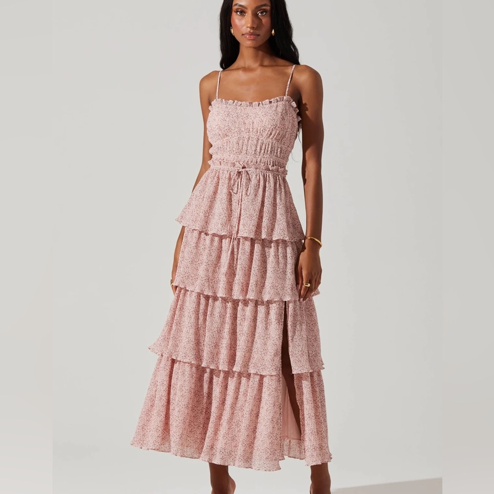 Astr Pink Tiered Ruffle Midi Dress